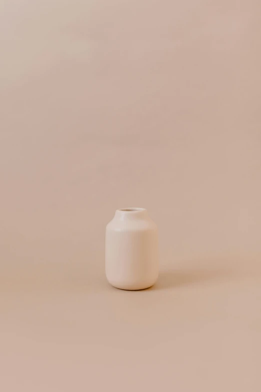 a white vase sitting on top of a table, unsplash, minimalism, soft blush, detailed product image, sandy beige, smol