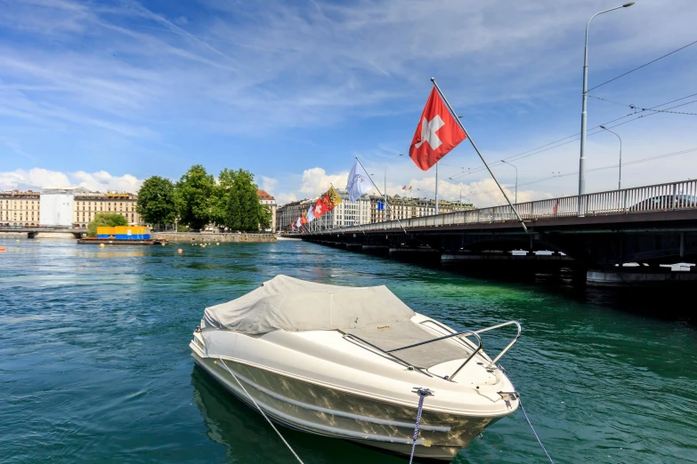 a boat that is sitting in the water, by Julia Pishtar, pexels contest winner, grossmünster, crystal clear blue water, thumbnail, tie-dye