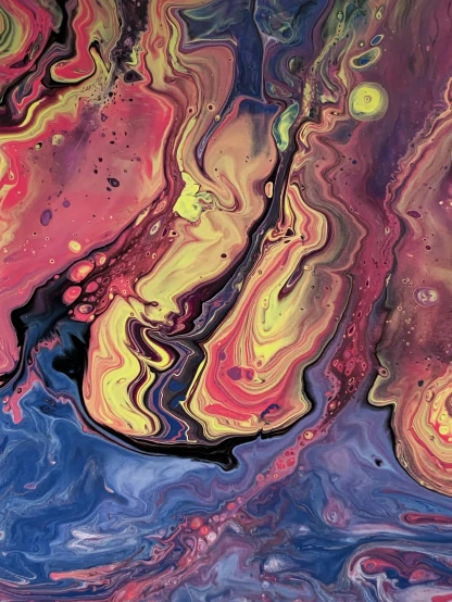 a painting with a lot of colors on it, an abstract painting, trending on pexels, metaphysical painting, marbled swirls, album cover, galactic dark colors, some red and purple and yellow
