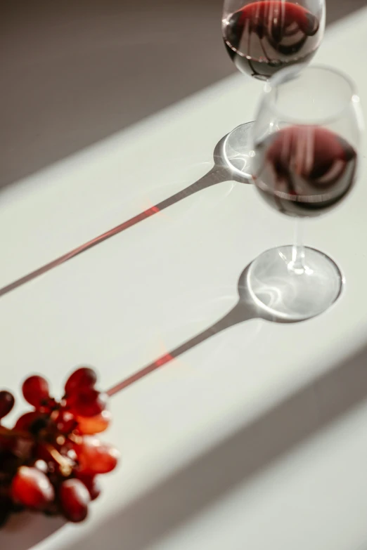 a couple of wine glasses sitting on top of a table, by Daniel Seghers, spoon placed, red wine, up close, thin porcelain