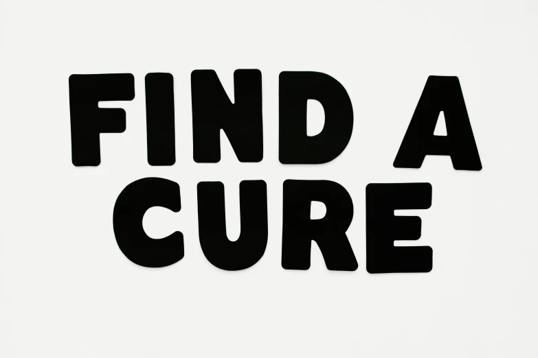 a black and white sign that says find a cure, minimalist sticker, saatchi art, i_5589.jpeg, paul rand