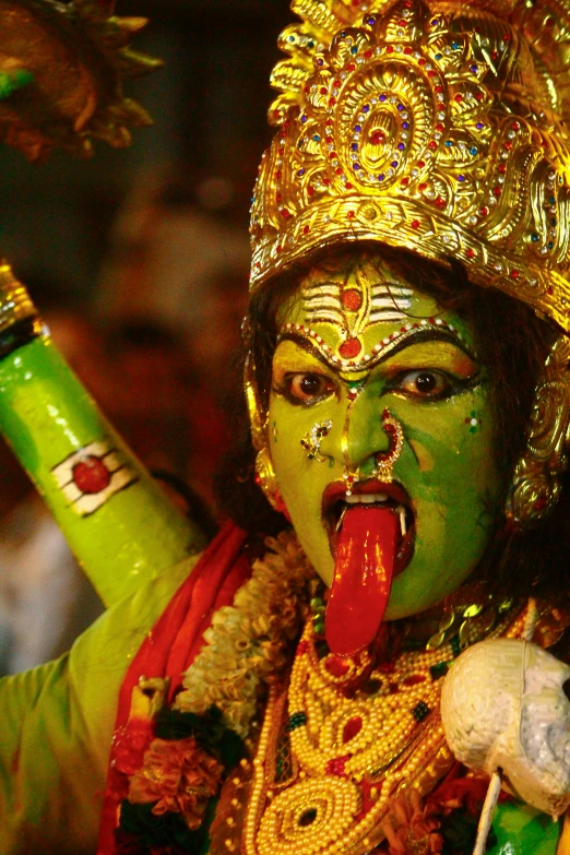 a close up of a person wearing a costume, by Scott Samuel Summers, hindu god, devouring, slide show, drinking