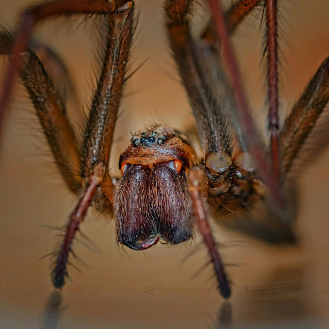 a close up of a spider on a table, by Matija Jama, pexels contest winner, hurufiyya, highly detailed backmouth, demogorgon, spider legs large, an afghan male type