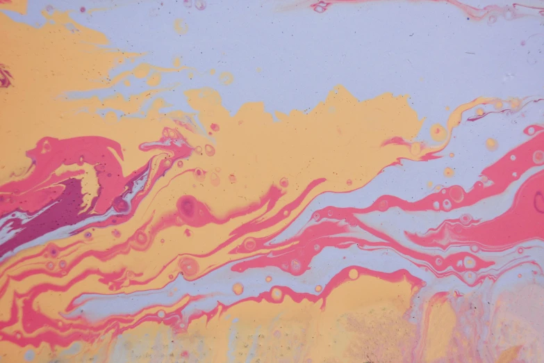 a close up of a painting on a wall, inspired by Shōzō Shimamoto, trending on unsplash, action painting, pink and yellow, made of liquid metal and marble, chromostereopsis, illustration iridescent