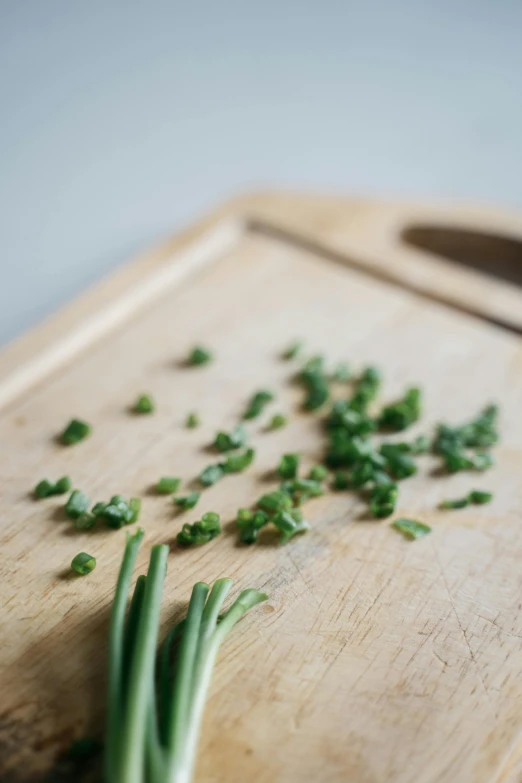 chopped green onions on a cutting board with a knife, unsplash, renaissance, multiple stories, slightly pixelated, herbs hanging, clover