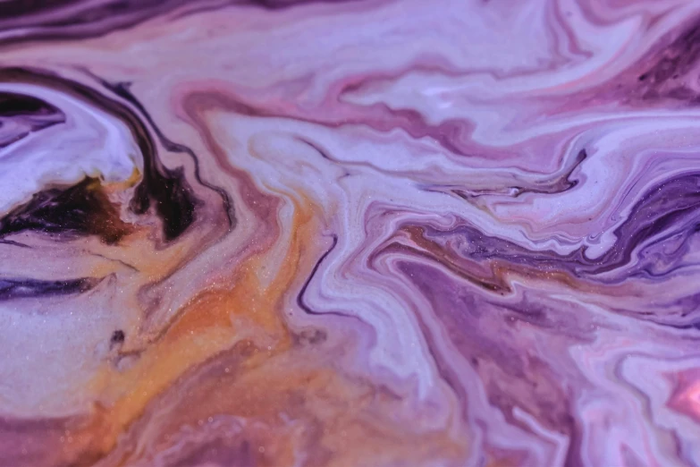 a close up of a liquid painting on a surface, by Sophie Pemberton, trending on pexels, purple flesh, earth colors, swirly, pink and orange colors