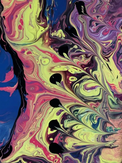 a close up of a painting on a piece of paper, inspired by Shōzō Shimamoto, trending on pexels, psychedelic black light, marbled swirls, album cover art, made of liquid