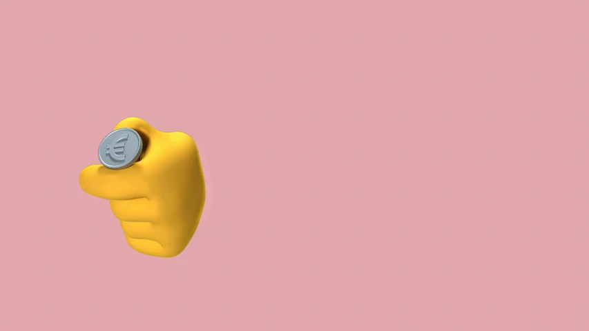 a close up of a yellow object on a pink background, a 3D render, by Alexis Grimou, trending on pexels, conceptual art, minion giving a thumbs up, binoculars, still frame from the simpsons, clenched fist