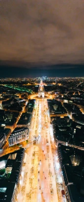 an aerial view of a city at night, by Adam Rex, pexels contest winner, happening, street of paris photography, square, hd footage, unblur