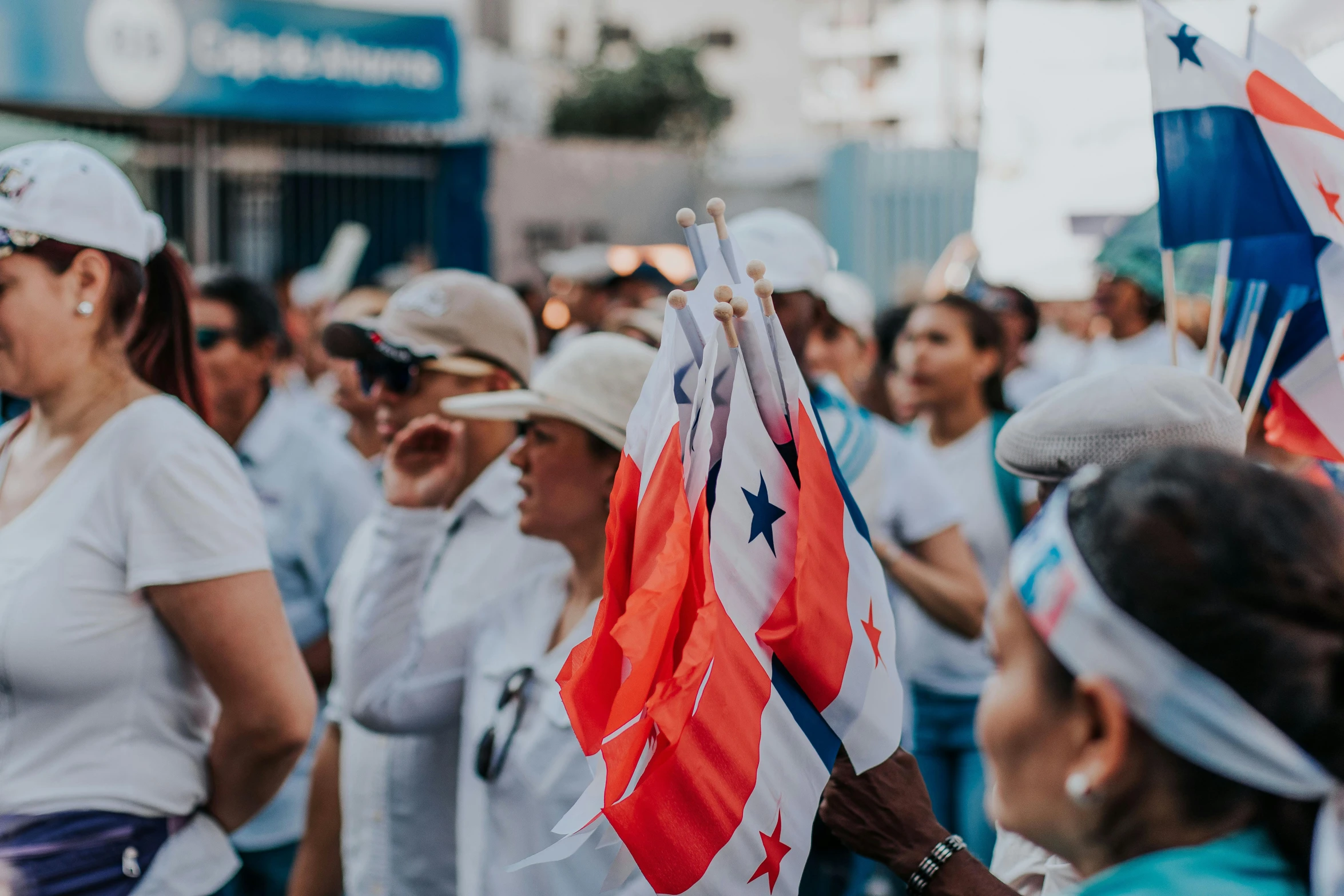 a group of people standing next to each other holding flags, by Gina Pellón, pexels, happening, wearing a white bathing cap, people in the streets, juan gimenez, avatar image