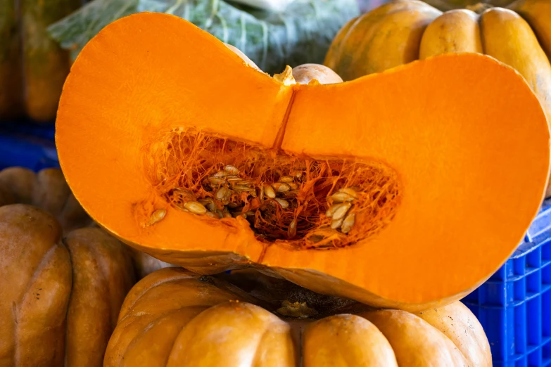 a pumpkin sitting on top of a pile of squash, pexels, hurufiyya, inside a cavernous stomach, zoomed in, high quality product image”, half image