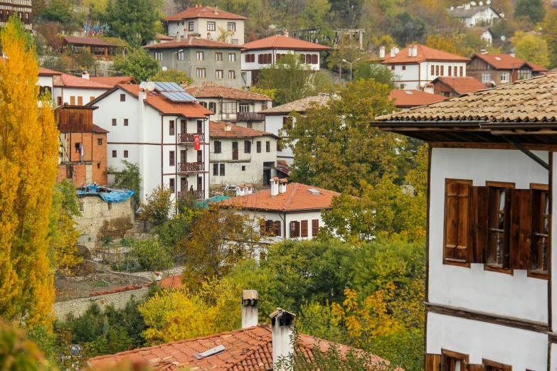 a view of a town from the top of a hill, a portrait, inspired by Beta Vukanović, pexels contest winner, renaissance, background image, autumnal colours, turkey, 1990's photo