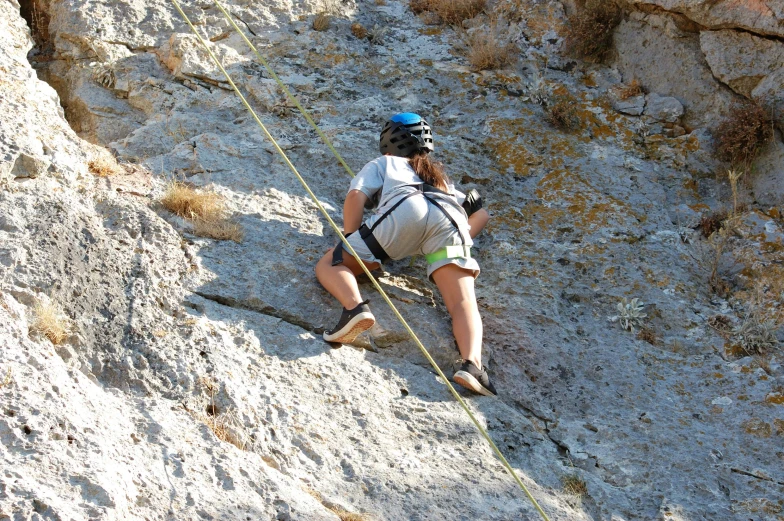 a person on a rock climbing on a rope, a photo, avatar image, meni chatzipanagiotou, leisure activities, slide show