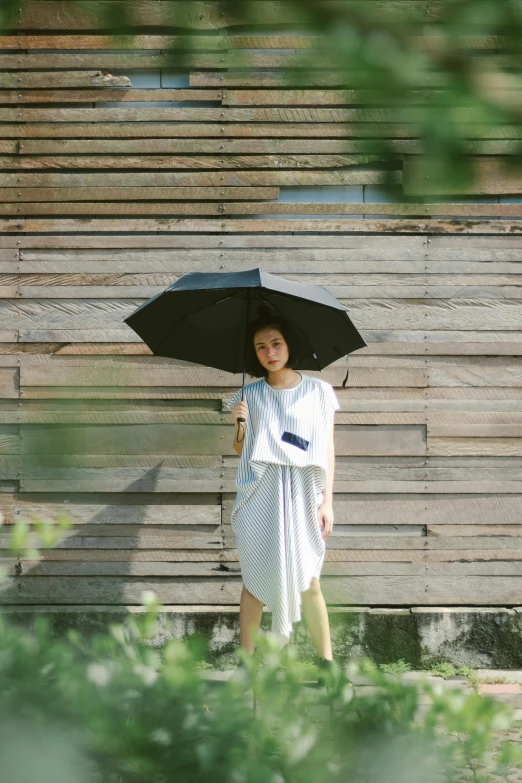 a woman in a white dress holding an umbrella, by Aguri Uchida, unsplash, happening, a portrait of issey miyake, black, in karuizawa, rectangle