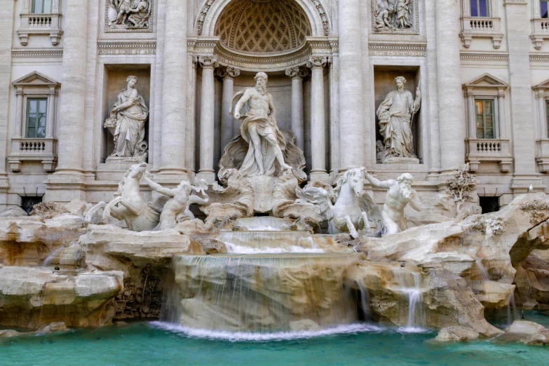 a fountain with statues in front of a building, pexels contest winner, neoclassicism, multiple waterfalls, profile image, michael angelo, conde nast traveler photo