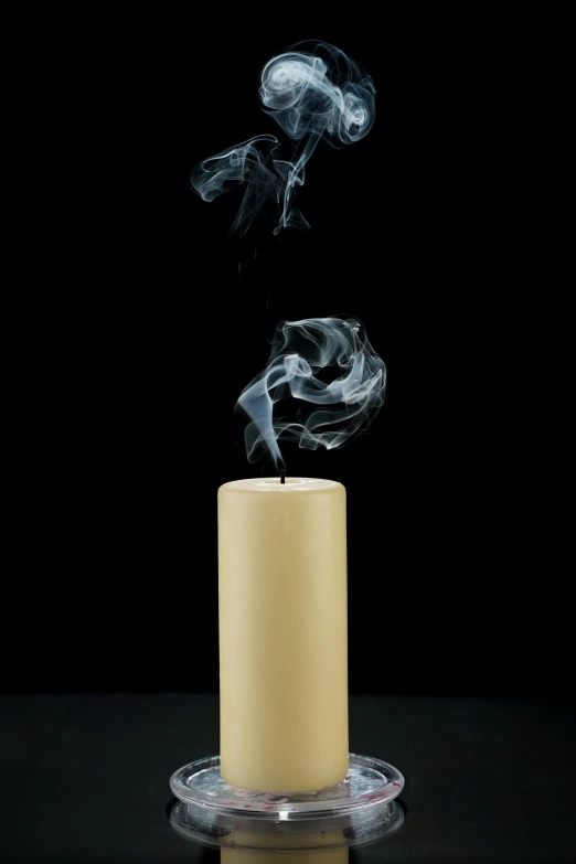 a candle with smoke coming out of it, by Alison Geissler, conceptual art, tall shot, ron cobb, dwell, vapor