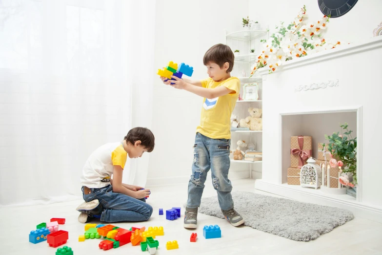 a couple of kids playing with toys in a room, pexels contest winner, cubic blocks, avatar image, leaked image, thumbnail