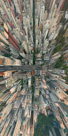 an aerial view of a city with lots of tall buildings, an album cover, unsplash contest winner, photorealism, 8k selfie photograph, sao paulo in the year 2 0 7 0, google maps street view, kowloon