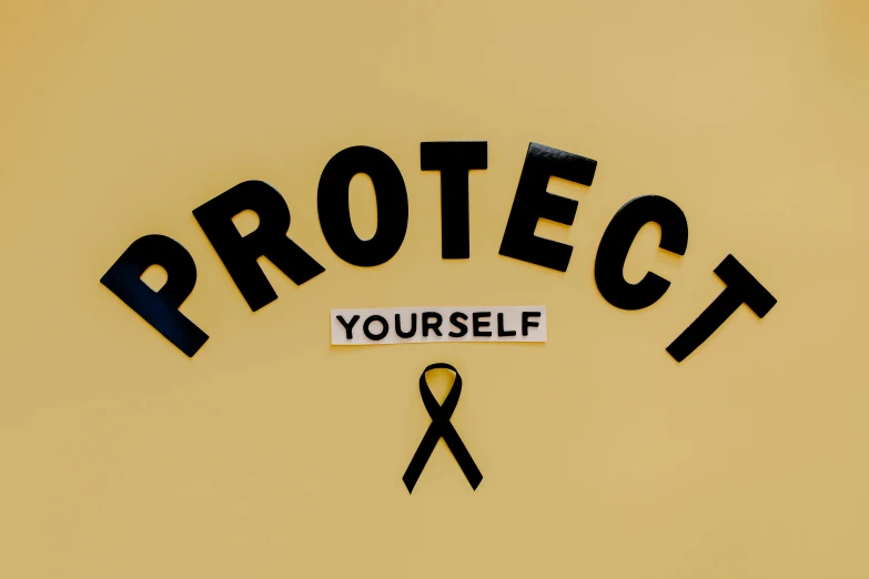 a sign that says protect yourself with a black ribbon, by Nina Hamnett, pexels, avatar image, background image, medical image, military