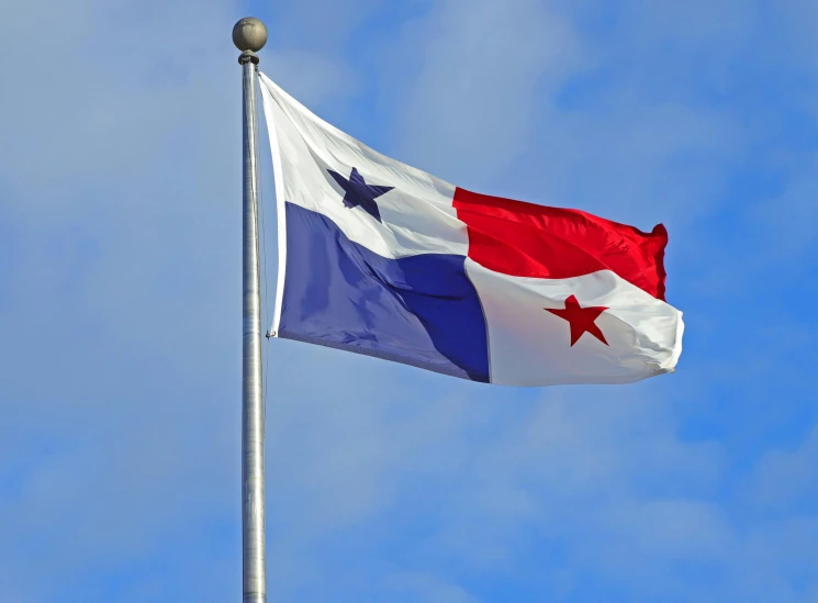 a flag flying in the wind with a blue sky in the background, profile image