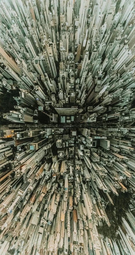 an aerial view of a city with tall buildings, an album cover, inspired by Thomas Struth, unsplash contest winner, hypermodernism, kakar cheung, show from below, crowded, instagram post