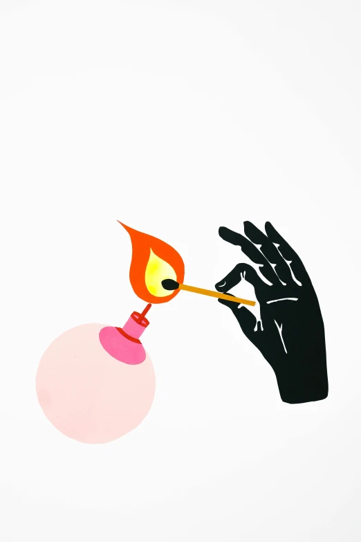 a person lighting a match with a matchstick, a screenprint, inspired by Lubin Baugin, balloon, on clear background, jane newland, 'untitled 9 '