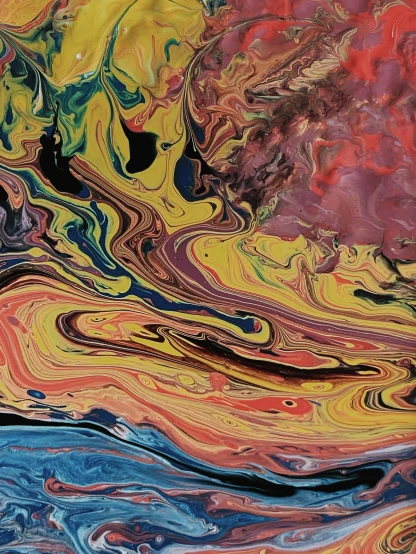 a close up of a colorful painting on a wall, a painting, inspired by Shōzō Shimamoto, trending on unsplash, swirling liquids, aerial iridecent veins, album cover, ( ( ( colorful ) ) )