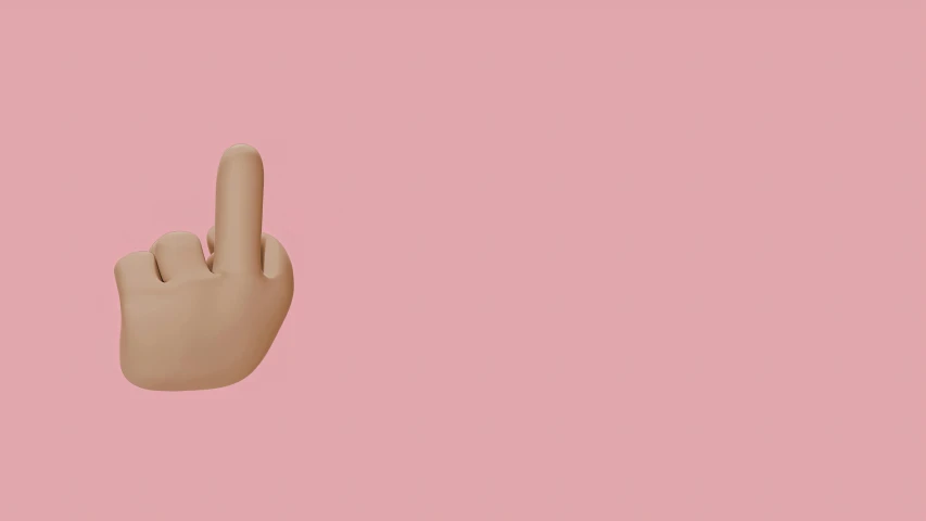 a hand with a finger up on a pink background, by Gavin Hamilton, trending on pexels, aestheticism, 3 d animated, long pointy pink nose, censored, peace and love