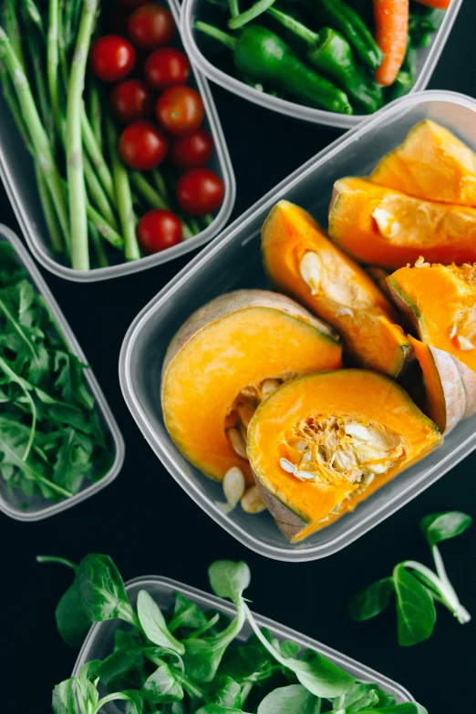 a table topped with plastic containers filled with vegetables, profile image, fall vibrancy, stainless steel, thumbnail