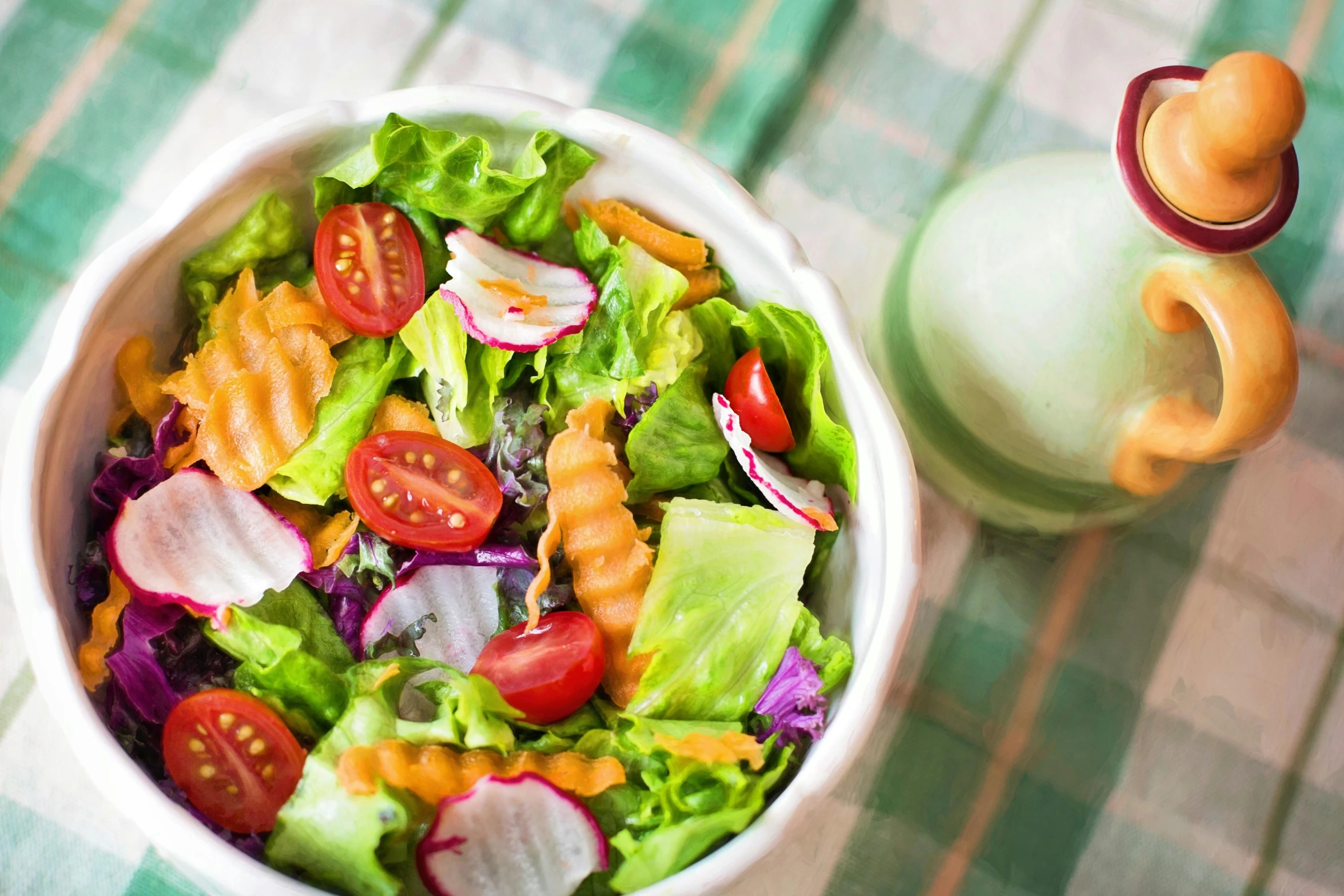 a close up of a bowl of food on a table, by Nicolette Macnamara, pixabay, draped in fleshy green and pink, salad, avatar image, 🍸🍋