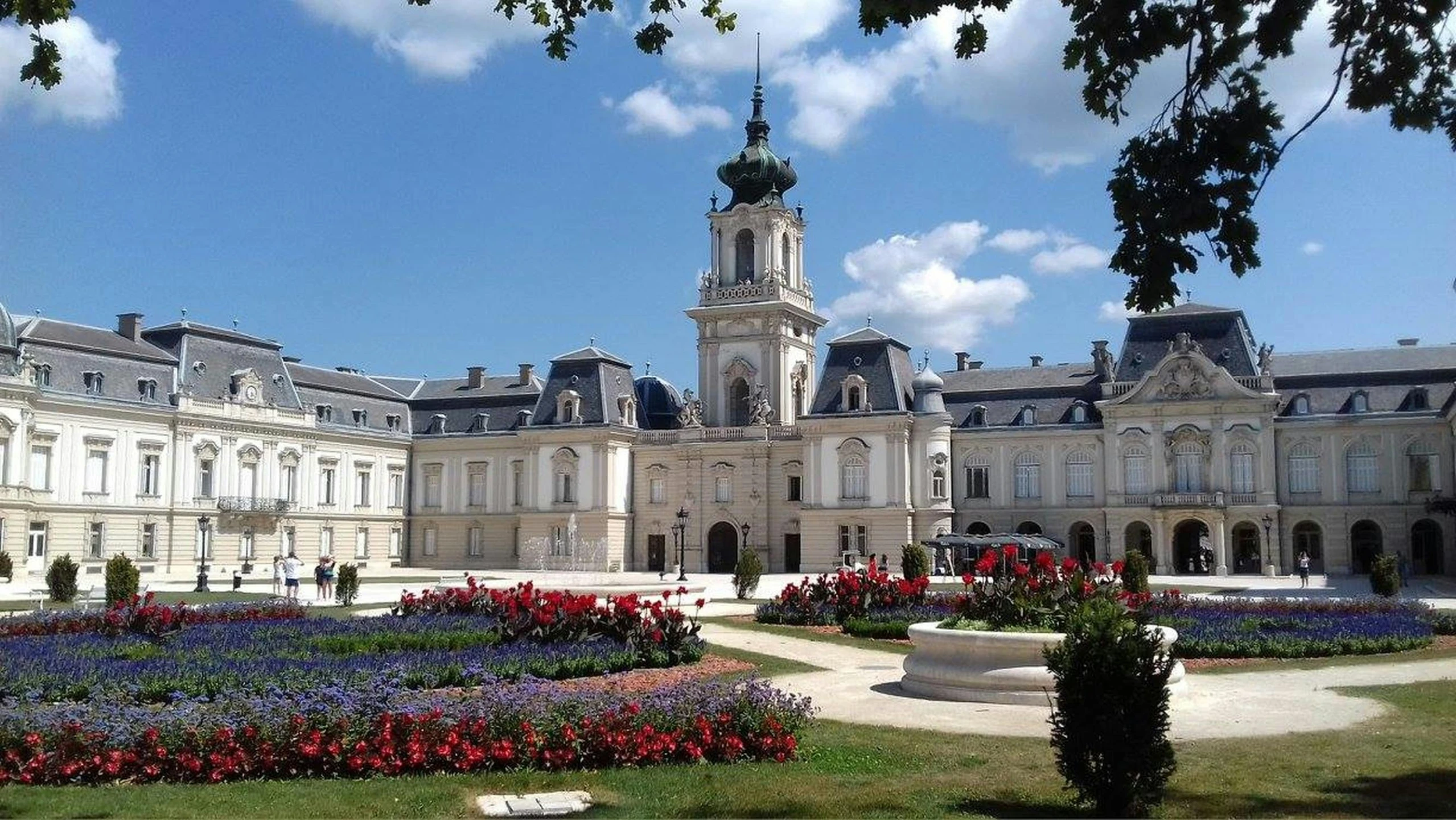 a large white building with a clock tower, inspired by Mihály Munkácsy, baroque, formal gardens, chaumet, pur champagne damery, castelvania