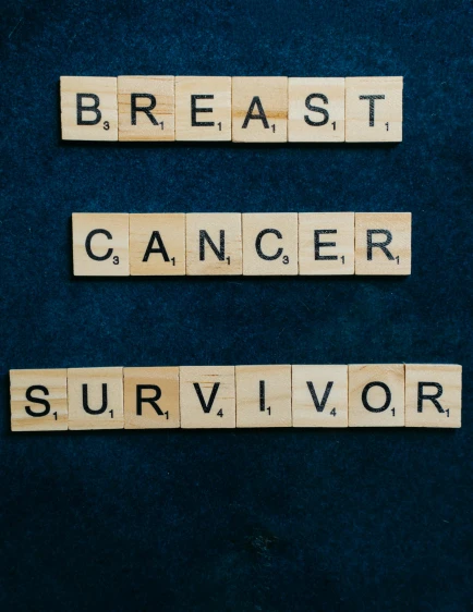 wooden scrabbles spelling breast cancer survivor, an album cover, by Caro Niederer, pexels contest winner, promo image, breastplate, scientific, an olive skinned