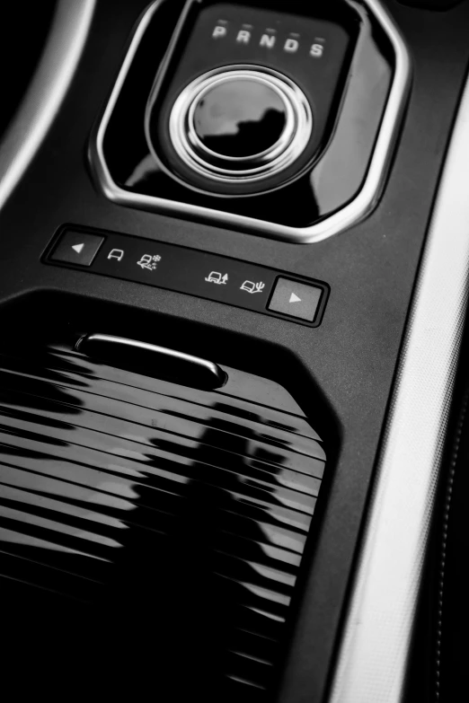 a close up of the center console of a car, by derek zabrocki, pure b&w, interface, square, ad image