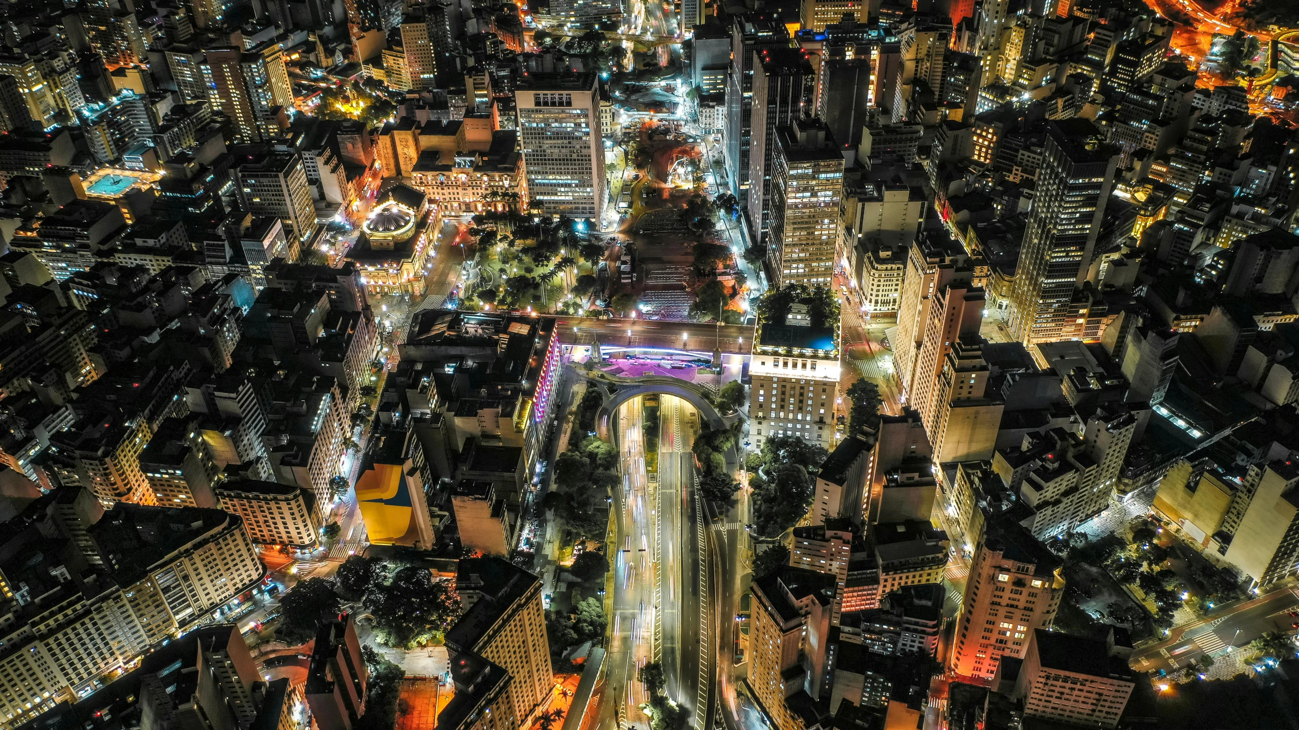 an aerial view of a city at night, by Luis Miranda, pexels contest winner, são paulo, square, high quality image, hyperdetailed