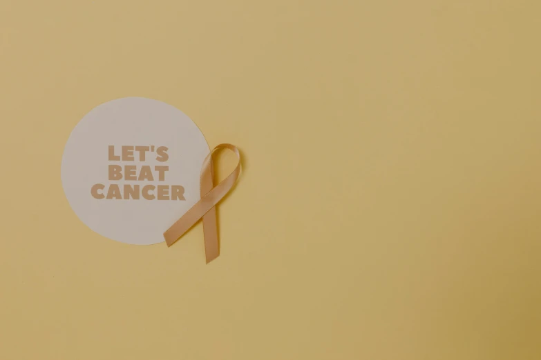 a sticker with the words let's beat cancer on it, pexels contest winner, conceptual art, yellow tint, ribbon, light blush, 8 k