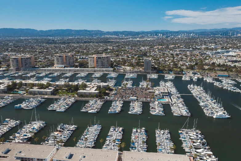 a harbor filled with lots of boats next to tall buildings, a portrait, happening, aerial photography, long beach background, thumbnail