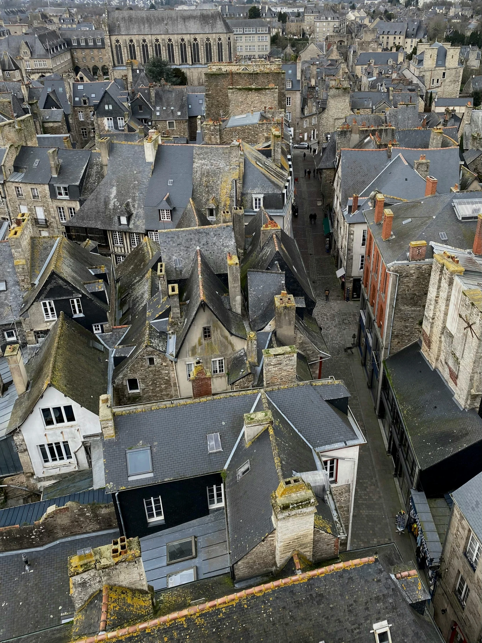 a view of a city from the top of a tower, by Jessie Algie, pexels contest winner, renaissance, normandy, stacked houses, slate, hyperreal highly detailed 8 k