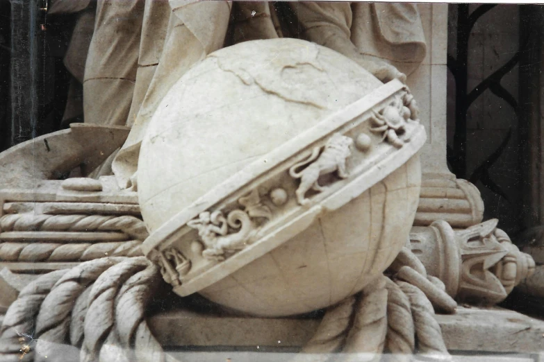 a statue of a man holding a large white ball, flickr, renaissance, taken in the early 1990s, medieval globe, all marble, 2 0 0 4 photograph