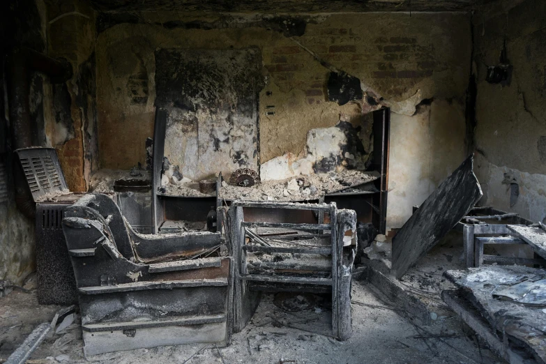 a room that has a bunch of chairs in it, burnt, profile image, damaged, lpoty