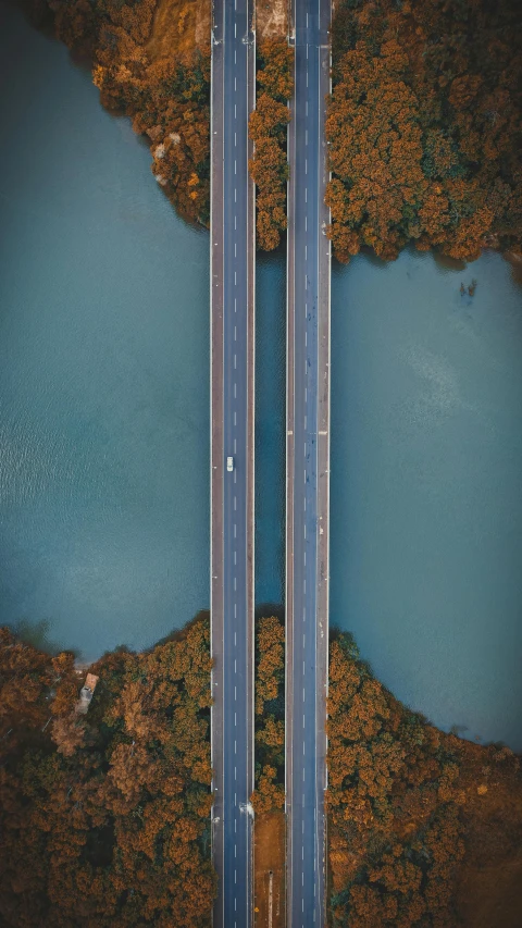 a long bridge over a large body of water, by Jacob Toorenvliet, pexels contest winner, conceptual art, top view of convertible, parallel, 15081959 21121991 01012000 4k, thumbnail