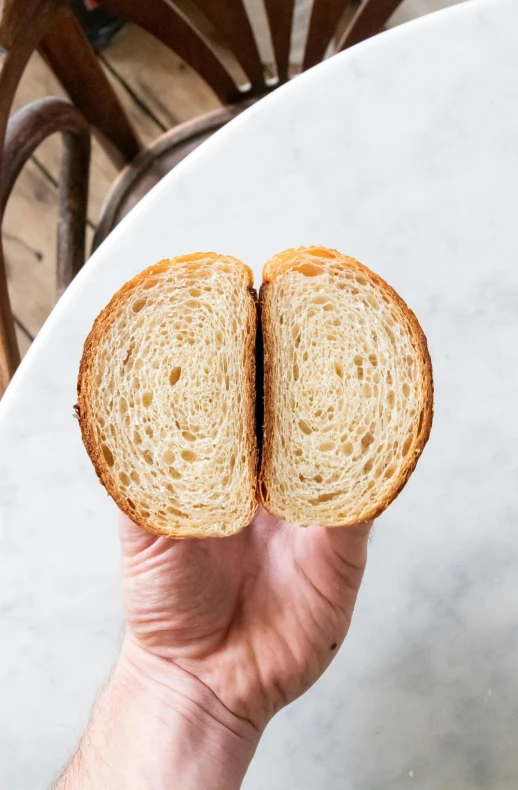 a person holding a piece of bread in their hand, jen atkin, very crisp details, a pair of ribbed, high grain