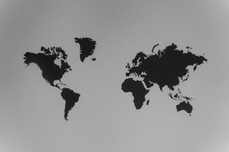 a black and white photo of a world map, by Daniel Lieske, pexels, 64x64, gray, siluette, then another