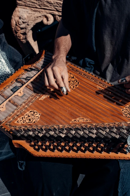 a close up of a person playing a musical instrument, hurufiyya, yan morala, ash thorp khyzyl saleem, brown, slide show