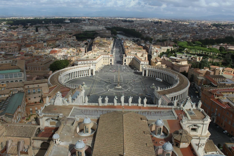 a view of a city from the top of a building, by Cagnaccio di San Pietro, pexels contest winner, neoclassicism, square, john paul ii, high quality image