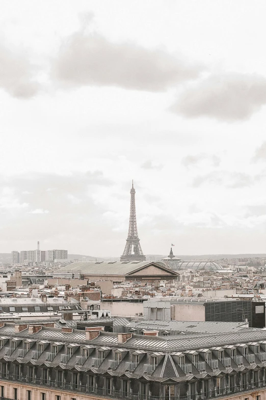 a view of the eiffel tower from the top of a building, trending on unsplash, paris school, overcast gray skies, desert with city in the skyline, background image, high resolution image