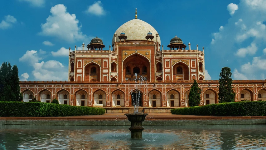 a large building with a fountain in front of it, pexels contest winner, renaissance, india, tomb, thumbnail, square