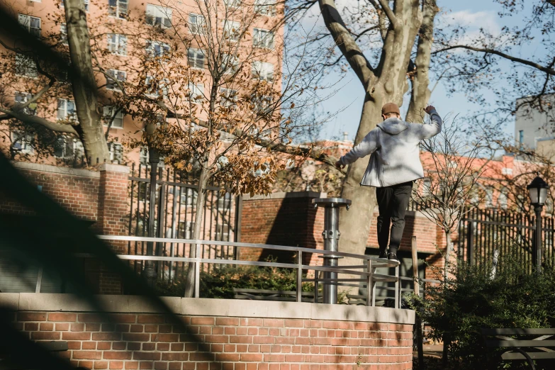 a man riding a skateboard up the side of a tree, by Nina Hamnett, unsplash, happening, lush brooklyn urban landscaping, structure : kyle lambert, ignant, schools