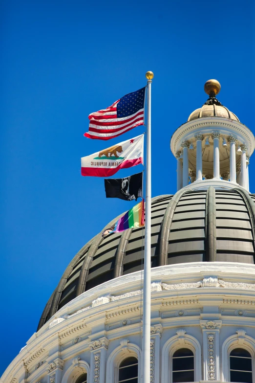 the dome of the california state capitol building, unsplash, flags, square, government archive photograph, a colorful