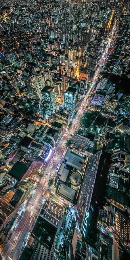 an aerial view of a city at night, by Dan Scott, unsplash contest winner, shibuya street, bangkok, instagram photo, bird\'s eye view