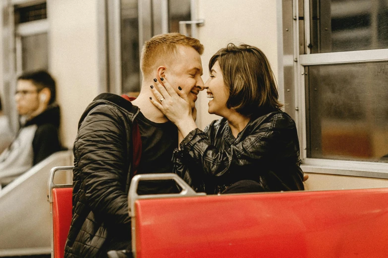 a man kissing a woman on a train, pexels contest winner, ruan jia and brom, profile image, julian ope, dasha taran